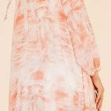 Peach Tie Dye Boho Long Printed Kimono Wrap Cover Up