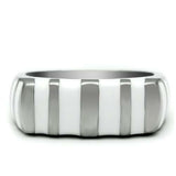 White Enamel Stainless Steel Stripe Rectangle Dome Ring Size 10