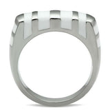 White Enamel Stainless Steel Stripe Rectangle Dome Ring Size 10