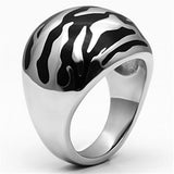 Black Enamel Stainless Steel Tiger Design Dome Ring Size 9