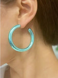 Turquoise Metallic Colored Tube Hoop Earrings