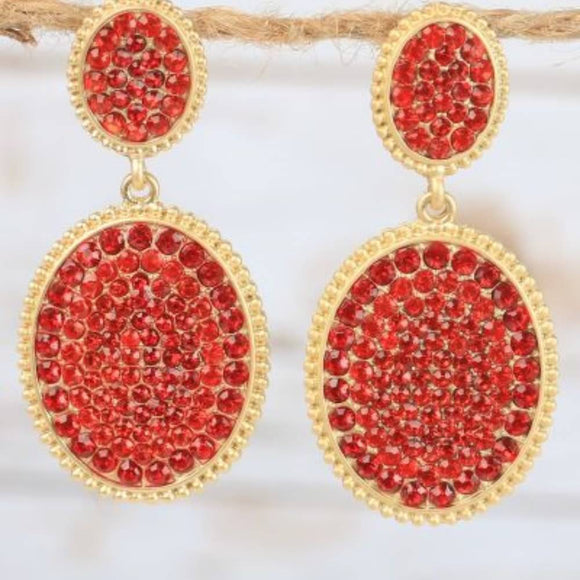 Red & Gold Crystal Oval Drop Earrings
