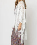 White Lace Fringed Boho Kimono Wrap Shawl Cover Up
