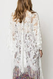 White Lace Fringed Boho Kimono Wrap Shawl Cover Up